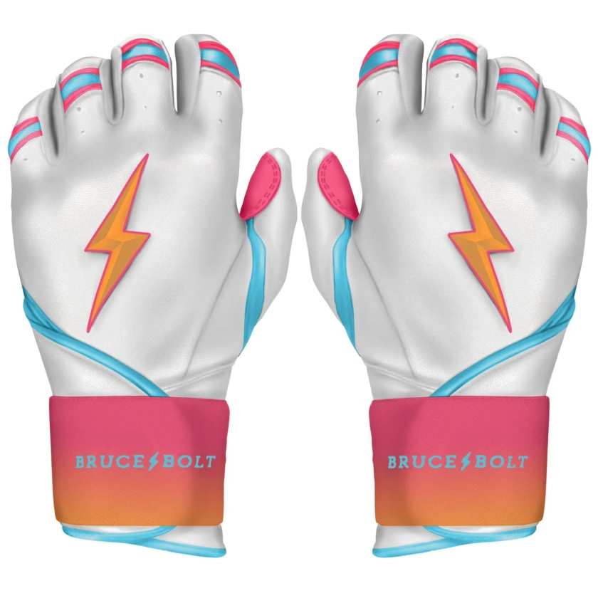 Sunrise Batting Gloves | White with Blue and Pink Accents Batting Gloves
