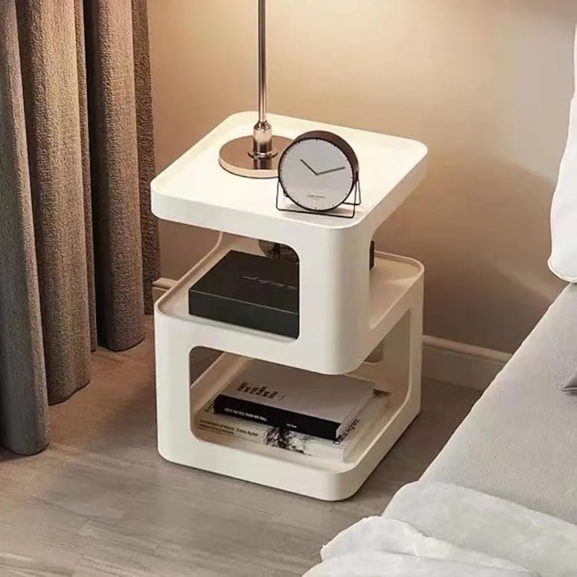 Small Side Table, Nightstand, Modern End Table, Bedside Table with Storage Shelf, Space-Saving Side Table for Bedroom, end Tables Living Room, Metal Side Table (White)