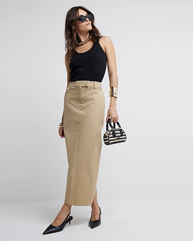 Beige Long Tailored Maxi Skirt | River Island