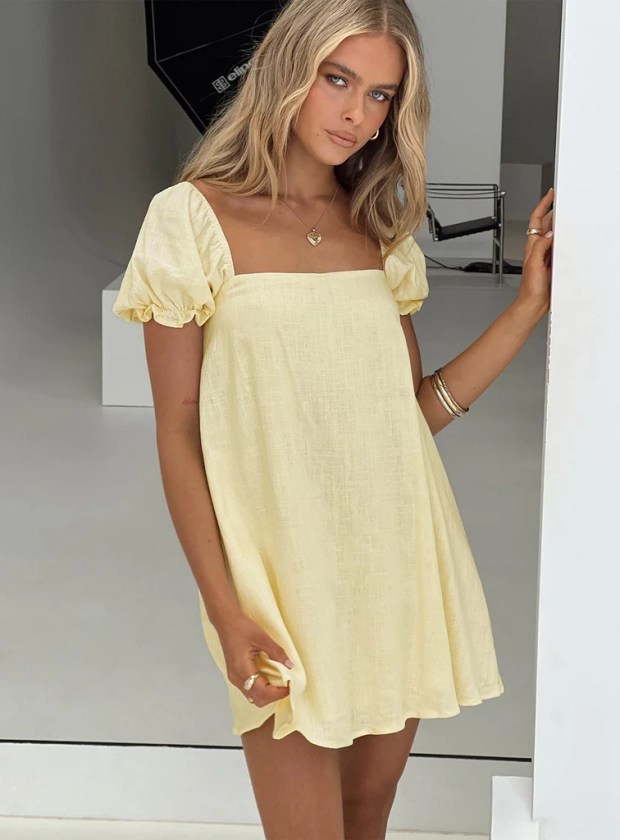 Beyond Linen Blend Mini Dress Yellow