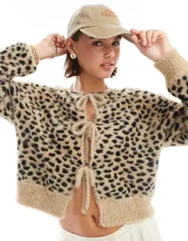 Stradivarius bow front cardigan in leopard