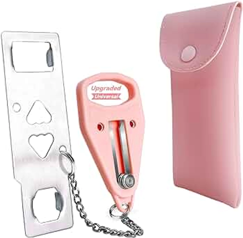 Portable Door Lock Home Security Door Locker Travel Lockdown Locks for Additional Safety and Privacy Perfect for Traveling Hotel Home Apartment College-Pink(1 Pack)