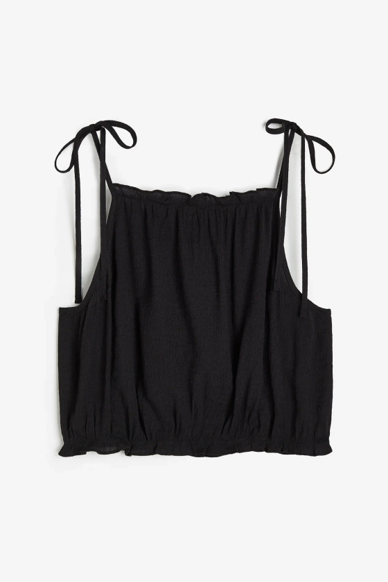 Tie-strap Ruffle-trimmed Top - Square Neckline - Sleeveless - Black - Ladies | H&M US