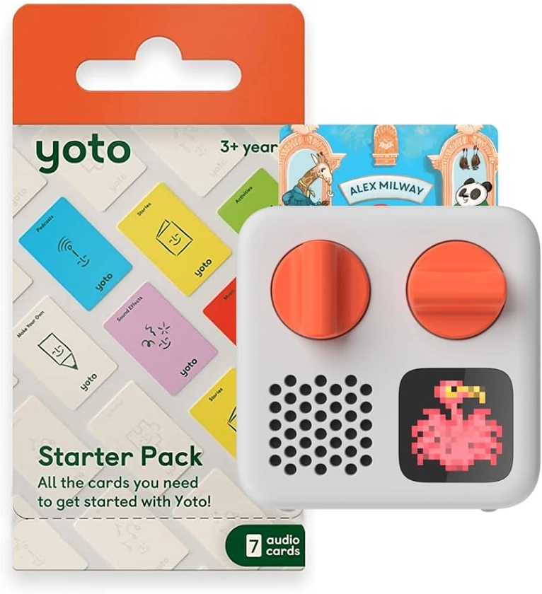 Yoto Mini (2024 Edition) + Starter Pack Bundle – Kids Screen-Free Bluetooth Audio Player, All-in-1 Travel Device Plays Stories Music Podcast Radio Ok-to-Wake Clock, Use as Speaker or with Headphones