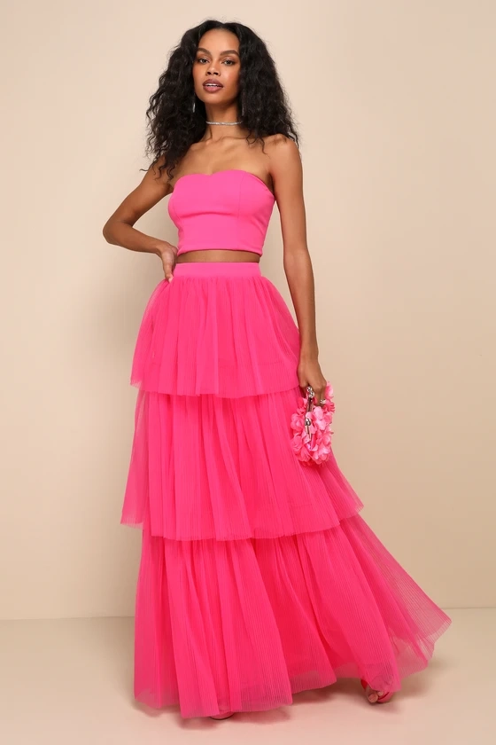 Immaculate Glamour Hot Pink Strapless Two-Piece Maxi Dress