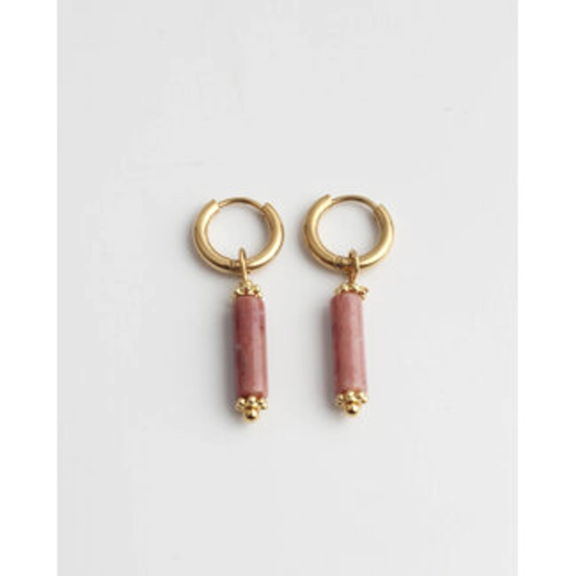 Boucles d&#039;oreilles &#039;Olivia&#039; pierre naturelle rose or - acier inoxydable