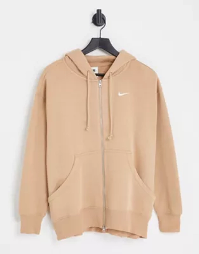 Nike - Sweat à capuche oversize à fermeture éclair et petit logo - Marron chanvre | ASOS