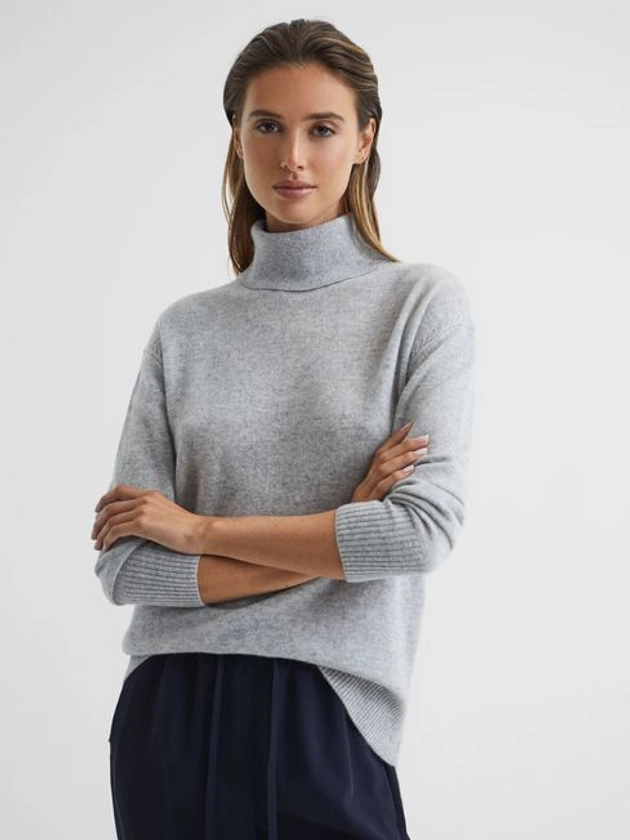 Reiss Grey Marl Chloe Cashmere Roll Neck Jumper