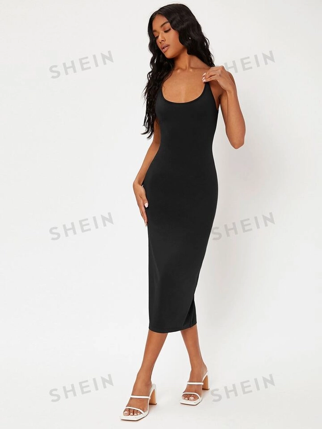SHEIN BASICS Solid Form Fitted Slip Casual Dinner Dating Dress | SHEIN UK