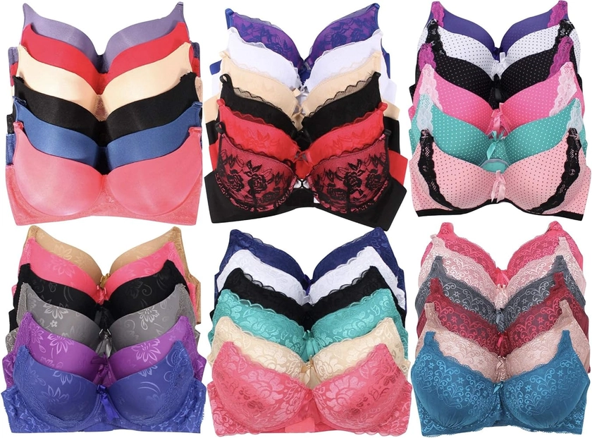 ToBeInStyle Women's Pack of 6 Random Assorted Print Bras (Sizes 30A to 46DDD)