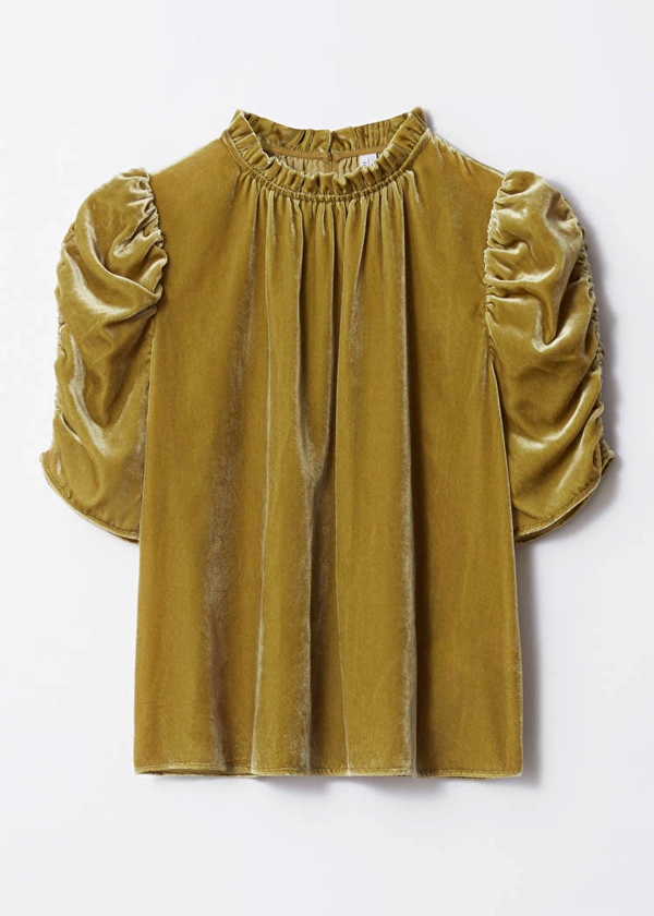 Puff Sleeve Velvet Top - Olive - Tops & T-shirts - & Other Stories US