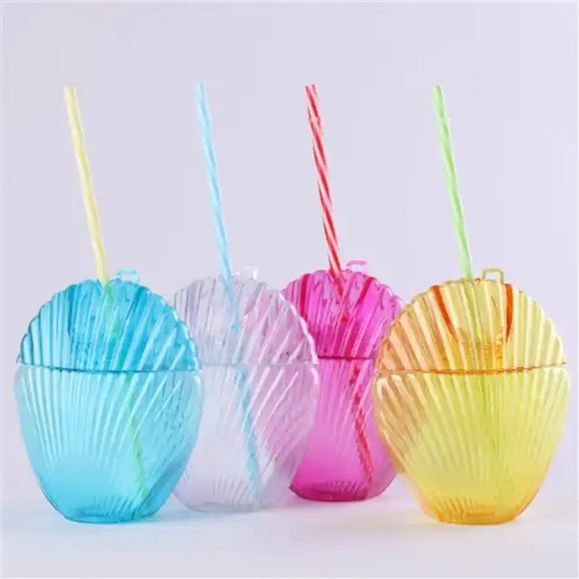 Summer juice bottles Party Supplies Seashell Molded Cup With Straw Sea Shell Cups with Straws Drinking Cup | Alibaba.com