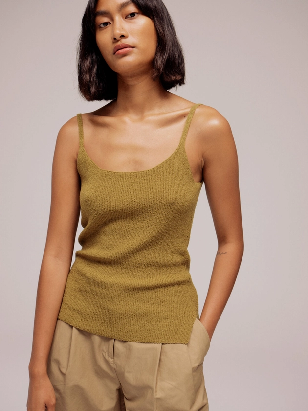 THIN RIBBED SLEEVELESS KNIT TOP - OLIVE —  MIJEONG PARK - LA based womenswear label