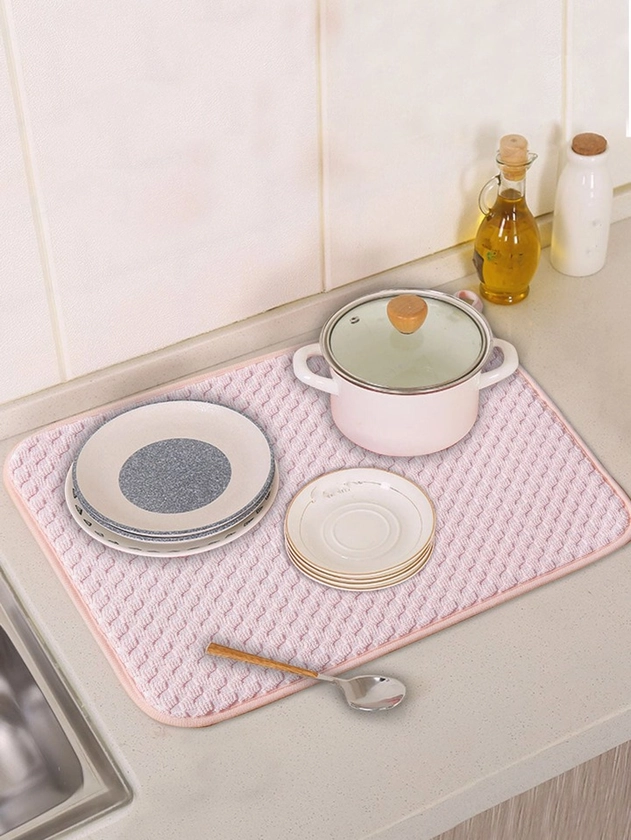 1pc Plain Dish Drying Mat, Pink Draining Mat For Kitchen