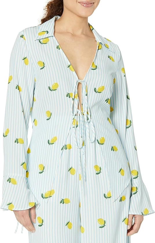 The Drop Women's Lemon Print Tie-Front Cutout Blouse by @carolinecrawford