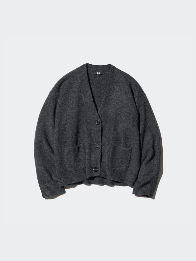 Cardigan Court en Maille Soufflée Yarn Col V pour Femme | UNIQLO FR