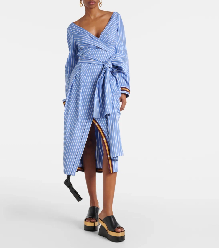 Striped cotton poplin midi dress in blue - Dries Van Noten | Mytheresa