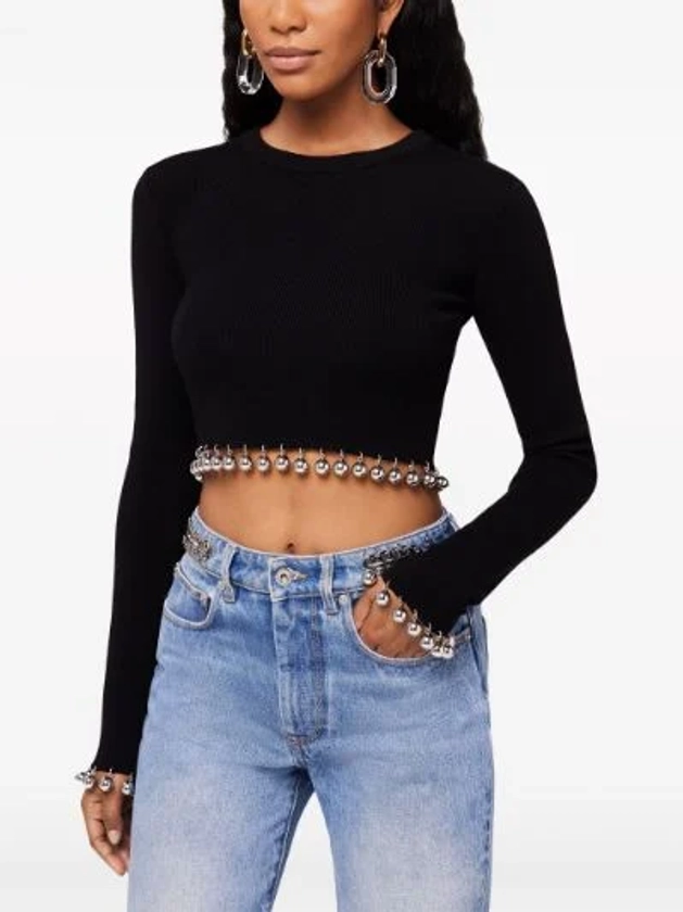 Rabanne Black Ball-Trim Cropped Sweater | Browns