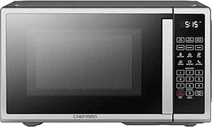 Chefman Countertop Microwave Oven 0.7 Cu. Ft. Digital Stainless Steel Microwave 700 Watts with 6 Auto Menus, 10 Power Levels, Eco Mode, Memory, Mute Function, Child Safety Lock, Easy Clean