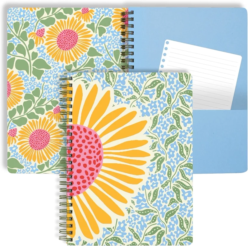 Steel Mill & Co Cute Mini Spiral Notebook, 8.25" x 6.25" Journal with Durable Hardcover and 160 Lined Pages (Sunflower)