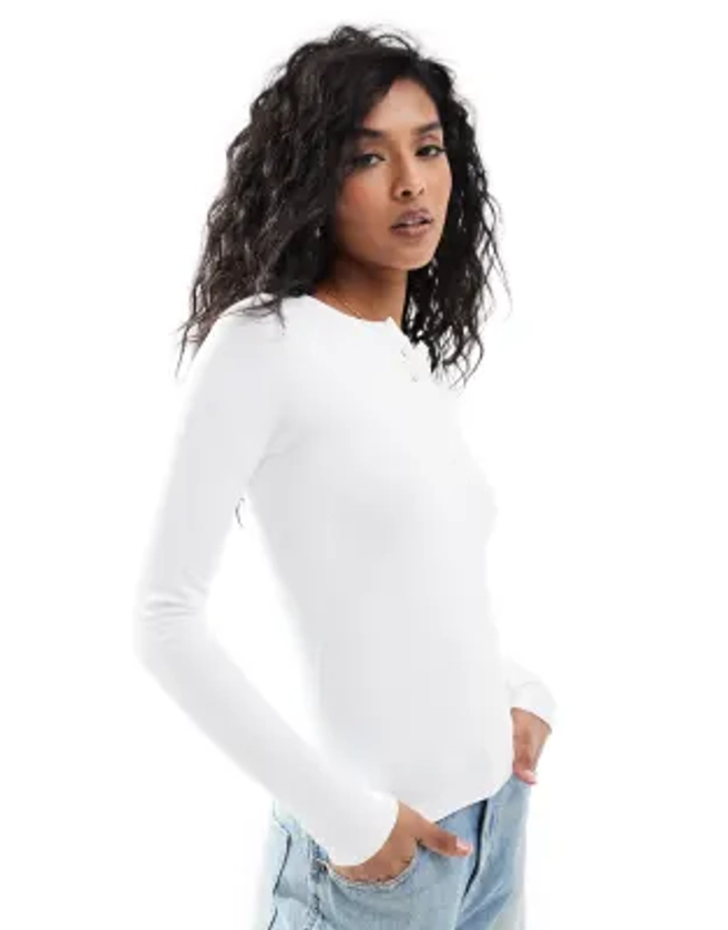 ASOS DESIGN seamless sculpting henley top in white | ASOS