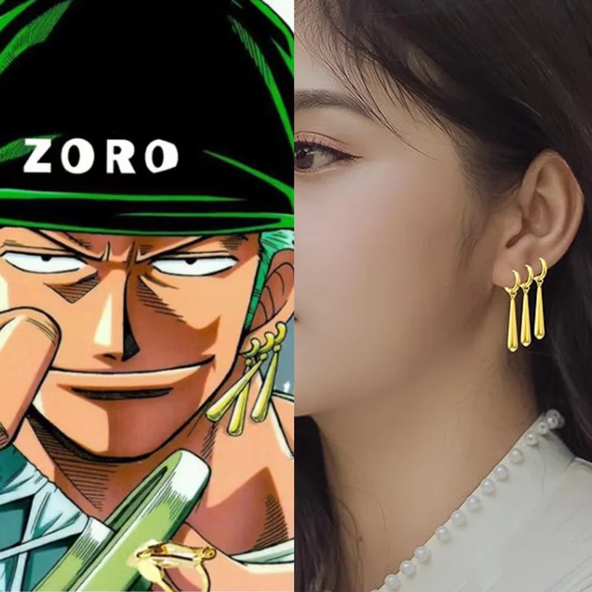 ZORO-Boucles d'Oreilles à 3 Trous, Bijoux Cosplay, Cadeaux d'Amoureux, 3 Pièces