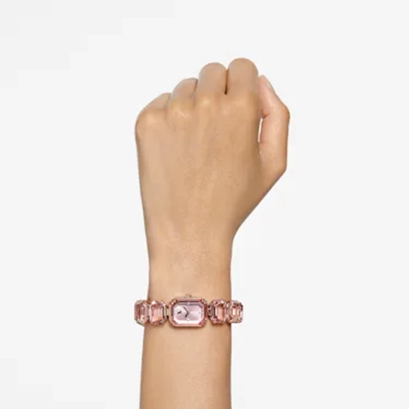 Watch, Octagon cut bracelet, Pink, Rose gold-tone finish