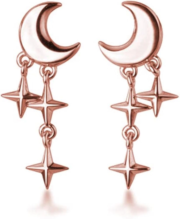 Amazon.com: SLUYNZ 925 Sterling Silver Tiny Moon Star Earrings Studs for Women Teen Girls Small Moon Studs Earrings Star Drop (C-Rose Gold) : Clothing, Shoes & Jewelry