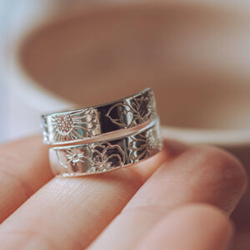 Spring Floral Personalised Adjustable Silver Ring