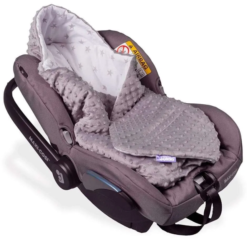 Grey Stars with Grey Minky™ fabric Car Seat Blanket - Jukki.uk - Baby Shop