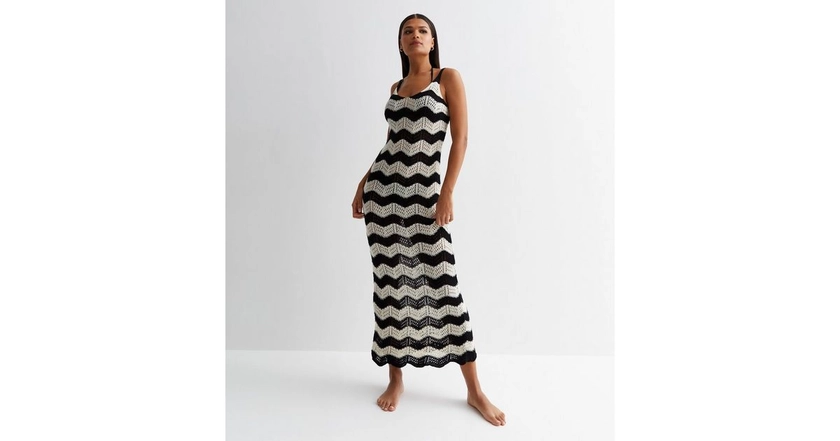 Black Crochet Knit Maxi Dress | New Look