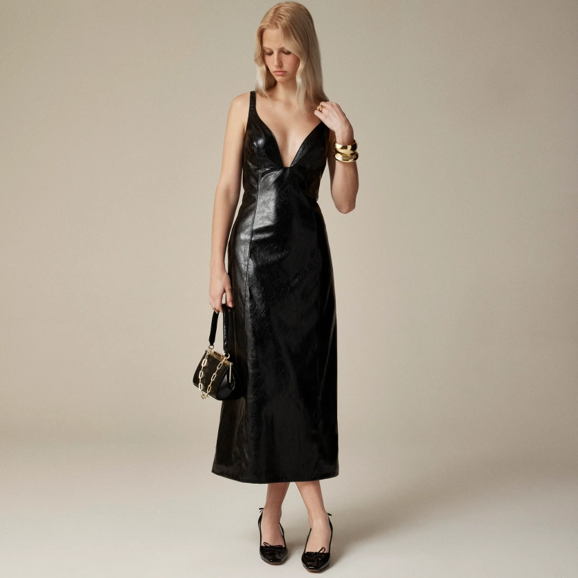 Collection plunge dress in faux patent leather