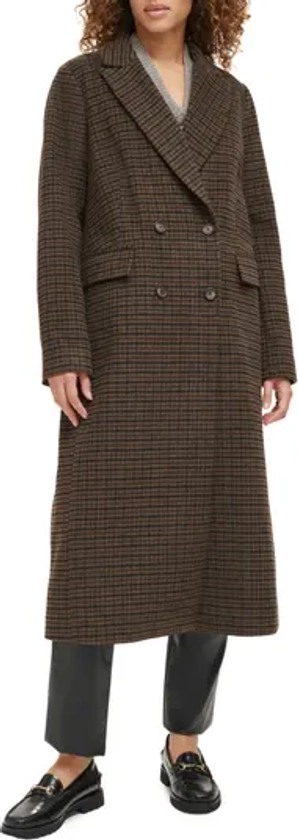 Houndstooth Check Double Breasted Long Coat