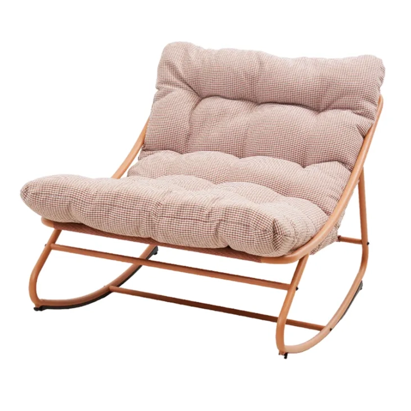 Fauteuil à bascule en acier pêche et textilene terracotta coussin