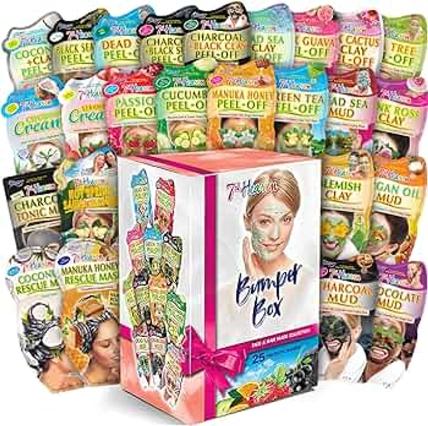 7th Heaven Bumper Box Gift Set - 25 x Face Masks Skincare Set & Hair Masks for Damaged Hair - Mix of Hair Masks, Peel Off Face Masks & Clay Face Mask Sachets - Contents May Vary : Amazon.co.uk: Beauty