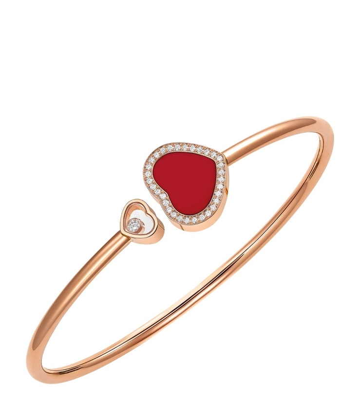 Chopard Rose Gold, Diamond and Red Stone Happy Hearts Bangle | Harrods DK