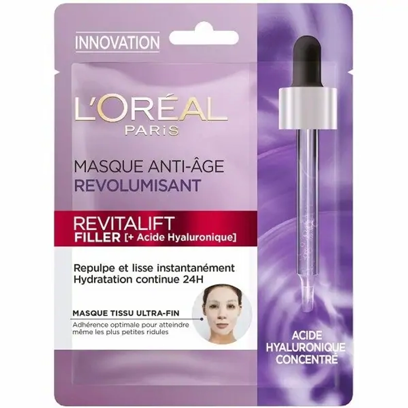 Masque Tissu Anti-Âge Revolumisant Revitalift Filler À l'Acide Hyaluronique Pur de L'Oréal Paris