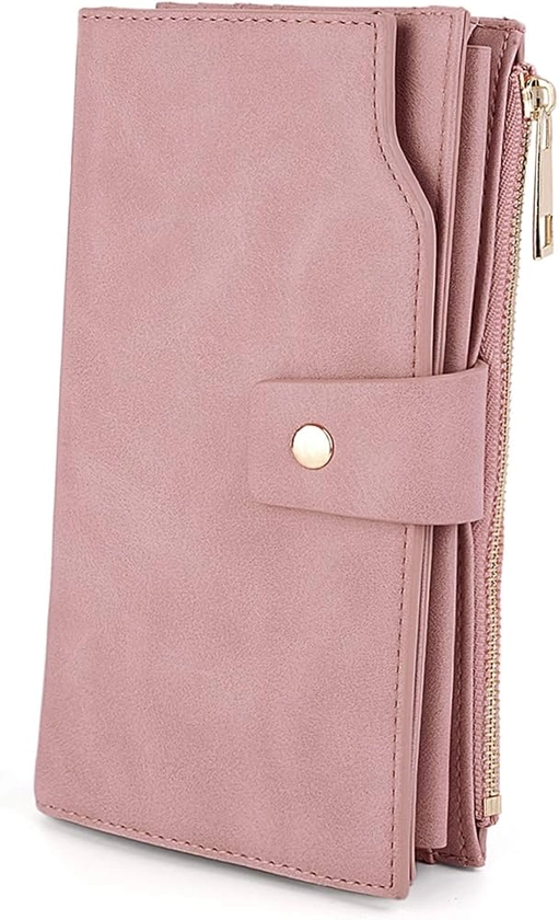 UTO Femme Portefeuille Blocage RFID en PU Cuir avec Bracelet Grande Capacité(21 emplacements de Cartes) Poche Intérieure Convient aux Portables 5.5''