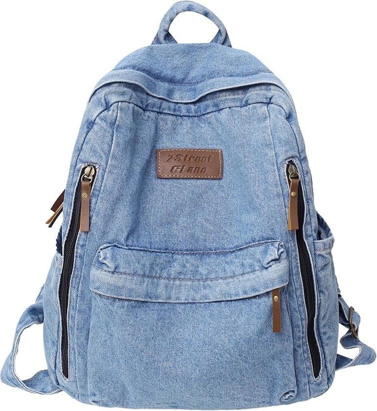 Sac à dos rétro en denim pour homme et femme - Sac à dos en toile bleu jean pour ordinateur portable - Sac à dos rétro pour étude, voyage, travail