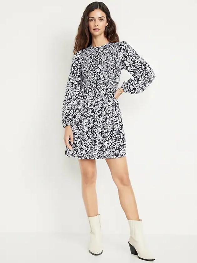 Fit &amp; Flare Long-Sleeve Mini Dress