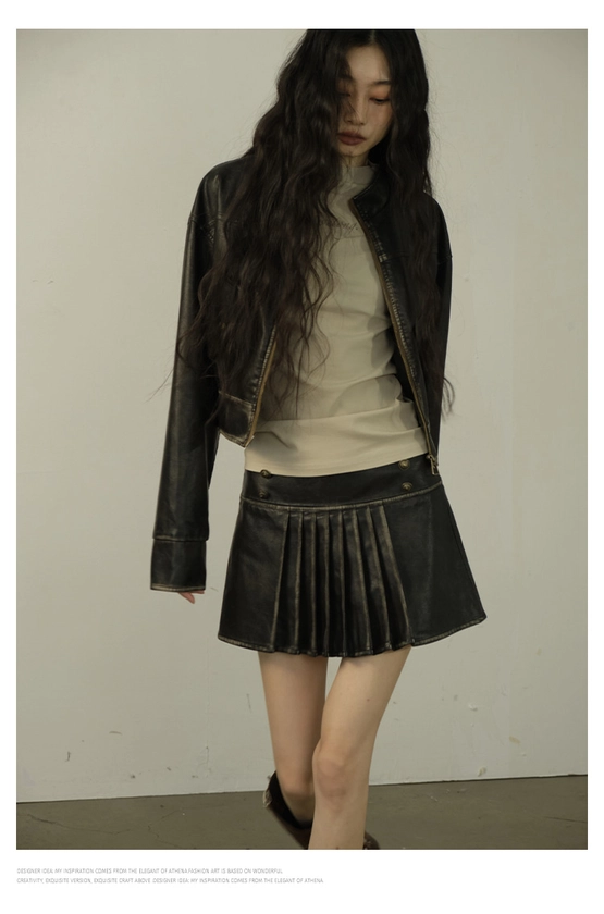 Lvetong Vintage leather cropped jacket - shop.cor