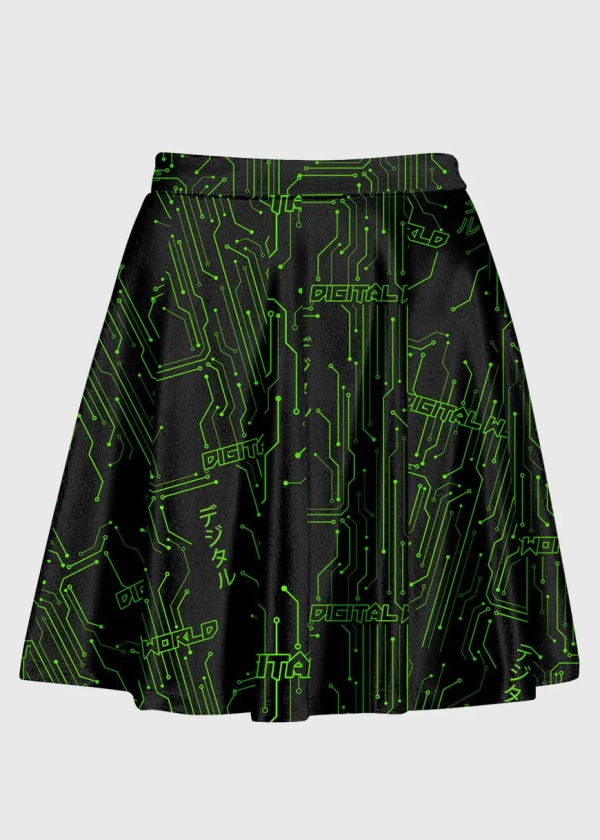 Plus Size Digital World Techno Cyber Raver High Waist Skirt