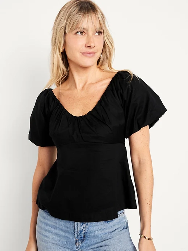 Waist-Defined V-Neck Top