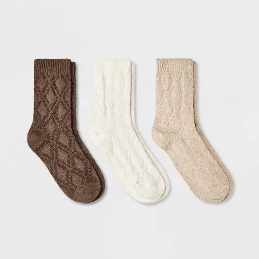 Women's 3pk Textured Argyle Crew Socks - Universal Thread™ Oatmeal/Cream/Brown 4-10