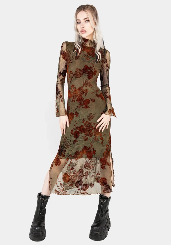 Rosaleigh Flock Velour Mesh Midaxi Dress