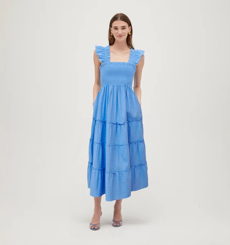 The Ellie Nap Dress - Hydrangea Blue Textured Clip Dot