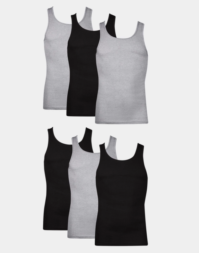 Hanes Men's Cotton Tank Top Undershirt, Black/Grey, 6-Pack
