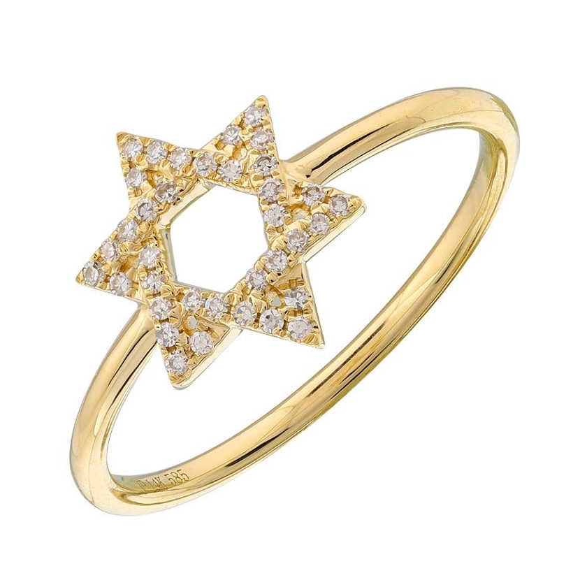 14K Gold Micro Pave Diamond Star Of David Ring