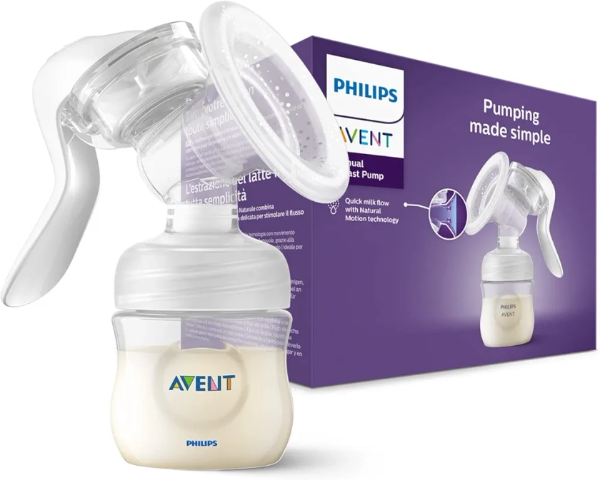 Philips Avent Tire-lait manuel sans BPA, portable et léger, coussin en silicone souple adaptatif de taille unique (Modèle SCF430/01)