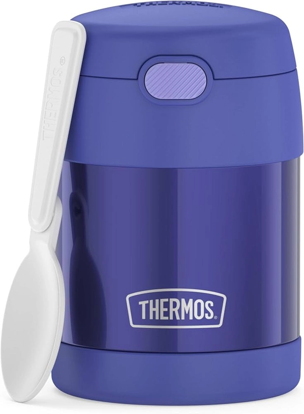 THERMOS FUNTAINER 10 Ounce Stainless Steel Vacuum Insulated Kids Food Jar with Folding Spoon, Purple